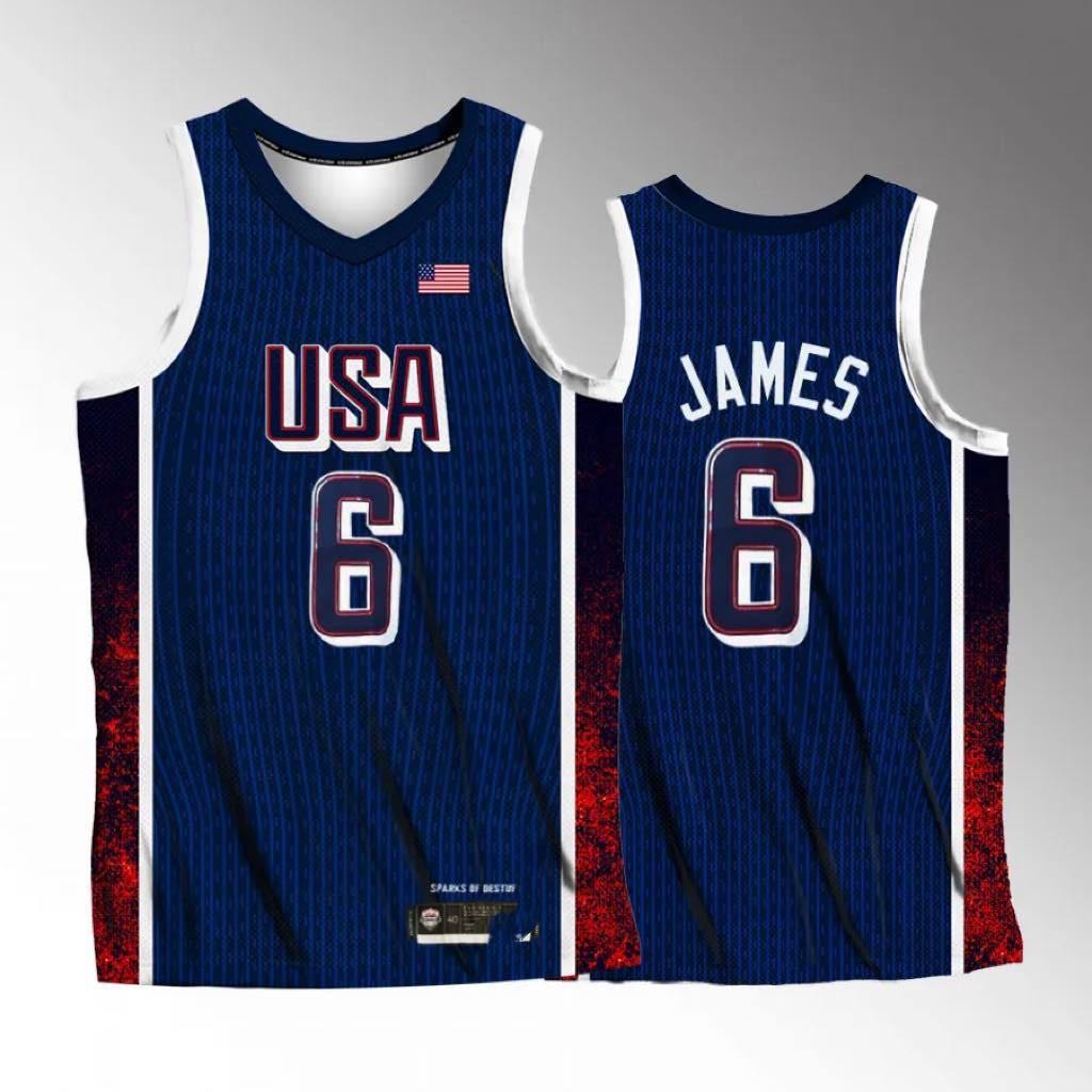 Men's NBA Team USA Lebron James 2024 Olympic Blue Basketball Jersey