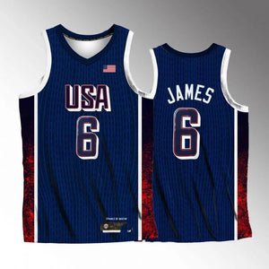 Men's NBA Team USA Lebron James 2024 Olympic Blue Basketball Jersey