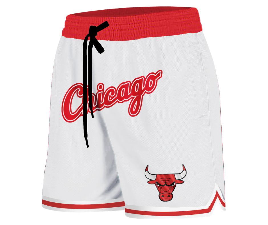 PRO STANDARD CHICAGO BULLS LOGO MESH WHITE SHORTS — 6 Inch Shorts